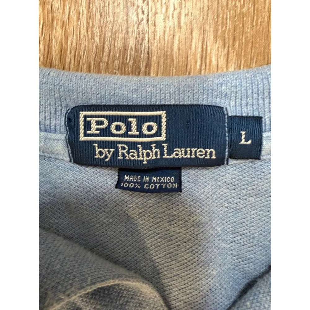 Polo Ralph Lauren Mens Large Light Blue Heathered‎ Cotton Pique Short Sleeve